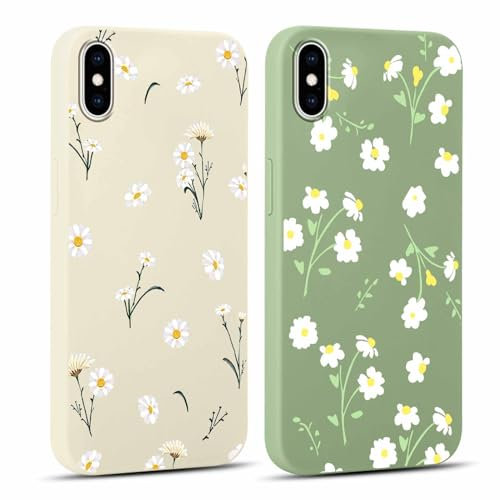 Xylota 2 Stück Handyhülle für iPhone X/iPhone XS 5,8 Hülle, Aesthetic Muster Blumen Mädchen Frauen Case, Weich Silikon Dünn TPU Bumper Stoßfeste Kratzfest Schutzhülle Cover für iPhone X, Grün + Beige