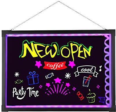 Tableau d'écriture LED - Panneau lumineux - Panneau publicitaire - Câble d'alimentation et alimentation par piles - Pour décoration, affiches, tableaux, etc. à la maison, dans les magasins, les bars,