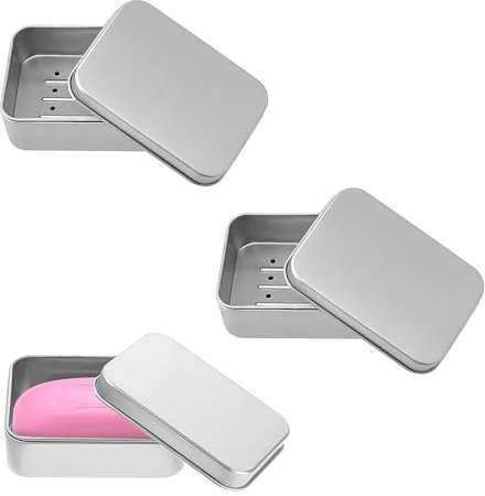Lot de 3 boîtes à savon en aluminium, porte-savon portable avec égouttoir amovible et couvercle pour voyage, dortoir, maison, salle de sport, salle de bain
