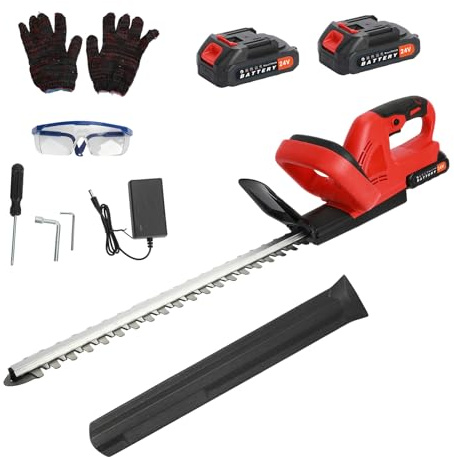 Heckenschere, Leistungsstarke Akkus Wiederaufladbar EIN/Aus Schalter Schutzgitter Heckenschere 800W Elektrisch Schnurlos Heckenschneider Grasschere (Rot)