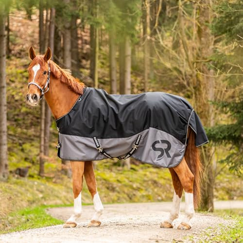 SUNRIDE Winterdecke 100g für Pferde (Stockholm) - mit Unterdecken kombinierbar - wasserdicht - 3.000mm Wassersäule - extrem atmungsaktiv - 1200D (schwarz, 115 cm)