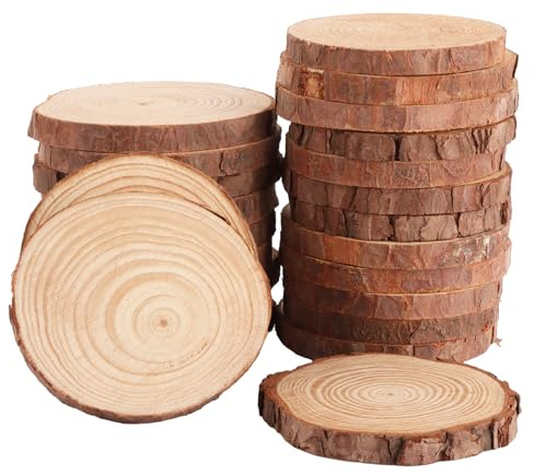 ASelected 24 Stück Holzscheiben Baumscheiben Holz Log Scheiben Ungebohrte Baumscheibe 9-10 CM Durchmesser 10 MM dick Holzscheiben Deko für Hochzeit DIY Basteln Weihnachten Dekoration