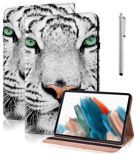 TUOLISG Hülle für Amazon Fire Max 11 Tablet(13.Generation,2023) 11 mit Stylus Stift,Dünne PU Leder Tablethülle für Kindle Fire Max 11 Tablet Multi-Winkel Folio Schutzhülle-Weißer Tiger