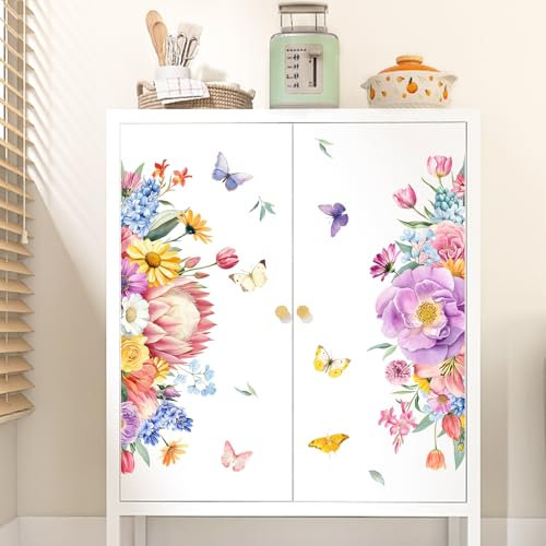Tanlaby Wandtattoo Blumen Bunt Garten Pflanzen Wandaufkleber Selbstklebend Wandsticker Frühling Aufkleber Wandbilder Wanddeko für Wohnzimmer Schlafzimmer Vorraum Büro Tür Flur