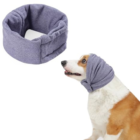 Beruhigende Ohrenschützer für Hunde, Haustier Ohrenklappe Kopfwickel, Einstellbare Klettverschluss Hund Ohrenwärmer für Angst Relief Haustier (Lila, S)