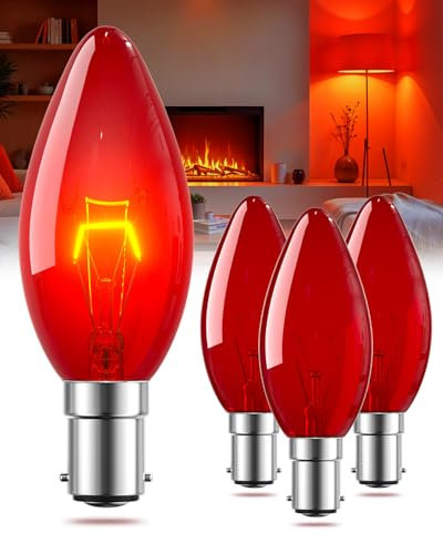 BrightArk Red Light Bulb 26W Dimmable Bayonet Cap Red Fireglow Candle Bulbs B15 C35 Fireplace Light Bulbs for Electric Fire, Chandelier, Halloween Christmas Decoration, 4 Pack