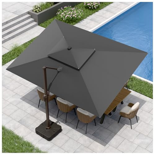 MURBONE 3 X 4 M Garden Cantilever Parasol,Double Top Large Rectangular Overhanging Patio Umbrella | 360° Rotation,Cross Base and Tilt for Pool,Balcony and Outdoor, Grey