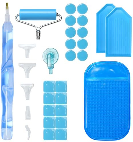 DONQL Diamond Art Accessories Pen, Diamond Hand Painting Pen with Replacement Heads, Blue Dimond Art Accessories with 1 Style 5D Drill Pen and Roller for DIY Craft, Mosaic Making, Crystal Drill Bead