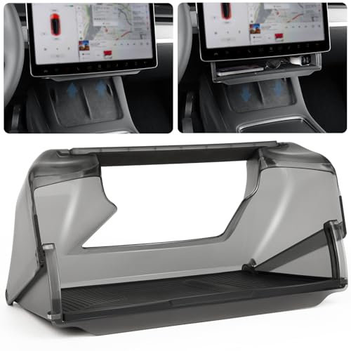 vnkesno 2025 Upgrade Under Screen Storage for 2020-2025 Model Y 2020-2023 Model 3,Open and Close Center Console Organizer Tray with Anti-Slip Silicone Pad for Model 3 Model Y Accessories