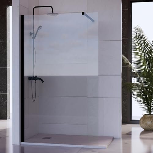 Mampara Ducha Fija 60 x 200 cm – Aluminio Negro Mate- Cristal de Seguridad Transparente 8 mm con Doble Tratamiento Antical – Ajustable de 58 a 60 cm - Eclíptica Home