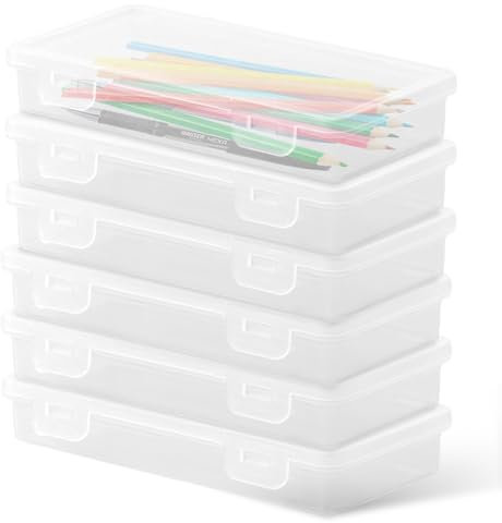 Zamety 6 Pcs Pencil Box, Stackable Transparent Plastic Pencil Case, with Latching Lid, Suitable for Pens, Office Supplies, Handicrafts, Drawing Tool