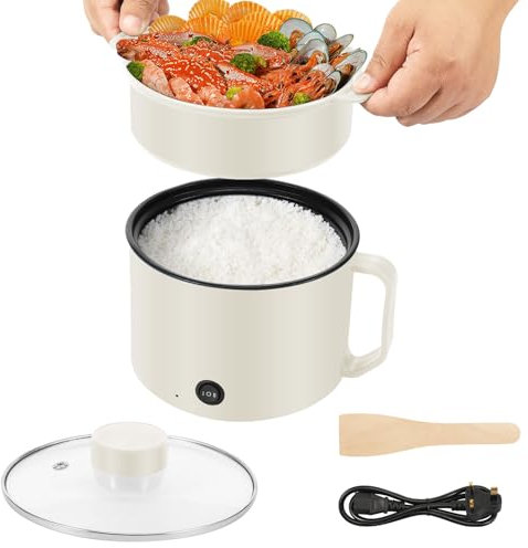 GWCYMYD Electric Hot Pot with Steamer, 1.8 L Non Stick Mini Electric Cooker with Anti Dry Burn Overheating Protection, Portable Hot Pot Pasta Cooker for Ramen Egg Soup Oatmeal (White)