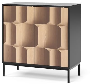 Vicco Sideboard Eliza, Schwarz/Eiche, 80 x 40 cm mit 2 Türen