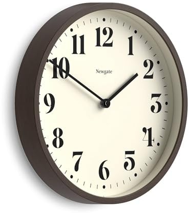NEWGATE® Theatre wall clock | Modern round clock | 30cm | Faux dark wood | Decorative numbers | Ideal for kitchen, living room or office