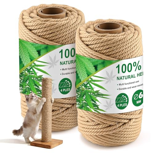 Foymlon 2 Stück Sisalseil für Kratzbaum, 6mm × 50m Kratzbaum Seil, Hanfseil für DIY Katzenbaum Zubehör, Handwerk, Heimdekoration und Aktivitätskratzbäume