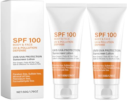 KAFZEL 2 PièCes Creme Solaire,SPF 100 Protection Contre Les Uva/Uvb, RéPare Les Coups De Soleil Et Combat Le Vieillissement Cutané, Texture LéGèRe Et Non Grasse, Convient Aux Femmes