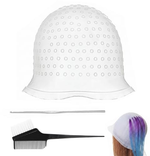 MLRUQRX 1 Cuffia per Meches Bianca con Spillo e Pettine Nero, Set di Attrezzi per Capelli, per Salone di Bellezza e Uso Domestico