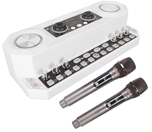 BONKZEBU Pacchetto di Apparecchiature per Podcast con 2 Microfoni Luce RGB e Altoparlante della Scheda Audio per lo Streaming in Classe di Karaoke Domestico (Bianco)