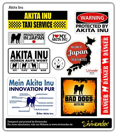 siviwonder Auto Sticker Collection Set 10 Aufkleber Akita Inu Warning ALARMANLAGE Hundeaufkleber Reflex