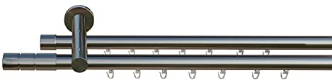 Tilldekor Innenlauf Gardinenstange ALICANTE, 2-Lauf, edelstahl optik, Ø 20 mm, 240 cm, inkl. Trägern und Gleitern