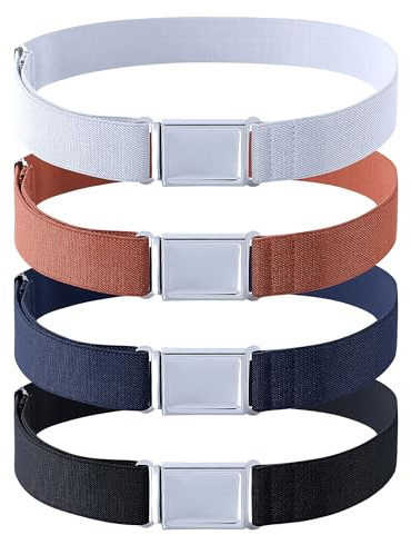 Kajeer 4PCS Kids Boys Adjustable Magnetic Belt - Big Elastic Stretch Belt with Easy Magnetic Buckle (Navy Blue/Grey/Black/Brown)