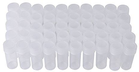 GLOGLOW 50 Pcs Petit Échantillon Bouteille, Conteneur de Bouteille d'Échantillon en Plastique Vide Récipient de Stockage de Qualité Médicale Portable pour Solide, Pilules, Graines, Objets Granulaires