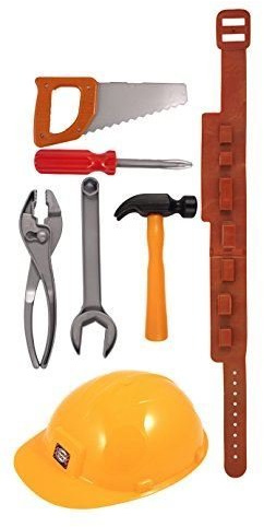 Child's Builders Plastic Fancy Dress Accessories Set - Belt, Hat, Tools(3-Pack)