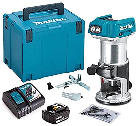 Makita DRT50ZJ 18V 1/4 Laminate Router Trimmer 1 x 3.0Ah Battery BL1830 + DC18RC Charger & Case, 18 V