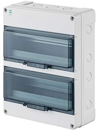 ELEKTRO-PLAST HERMETICA Aufputz Sicherungskasten Verteilerkasten Kleinverteiler 2-Reihig 26 Automaten Module IP65 Wassergeschützt Außenbereich Hellgrau