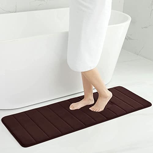 smiry Memory Foam Bath Mat, 40 x 120 cm, Extra Soft Non-Slip Bathroom Mat Runner, Super Absorbent Long Bath Mats for Bathroom Floor Machine-Washable Dry Bath Rug Foot Mat, Brown