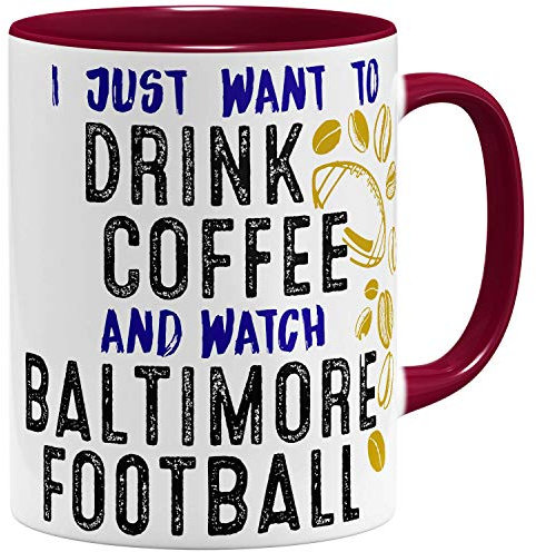 OM3® - Café Baltimore - Tasse | Tasse en céramique | Mug de football américain | 325 ml | Imprimé des deux côtés | Bordeaux