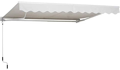 Outsunny Toldo para Patio Balcón Terraza y Jardín con Brazo articulado de Aluminio y Tela de Poliéster de 280g/m2 300x250cm Resistente al Agua y UV con Manivela Blanco