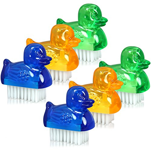 com-four® 6X Mini cepillos para lavarse Las Manos con diseño de Pato - Cepillo para uñas para Limpiar Manos y uñas - cepillos de Limpieza en 3 Colores
