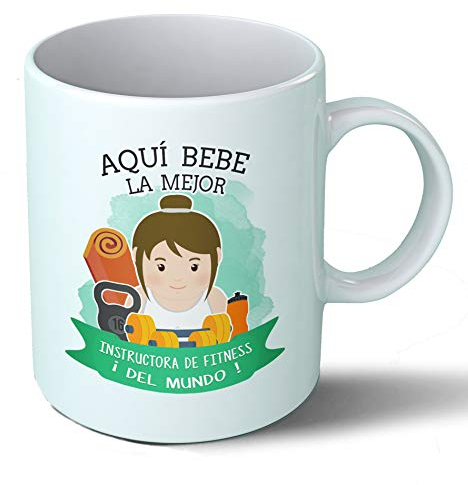 Planetacase - Taza instructora de Fitness - Regalo Original - Cerámica 330 mL - Taza Desayuno Apta para Microondas y Lavavajillas - monitora Gimnasio entrenadora Personal - Resistente a Lavados
