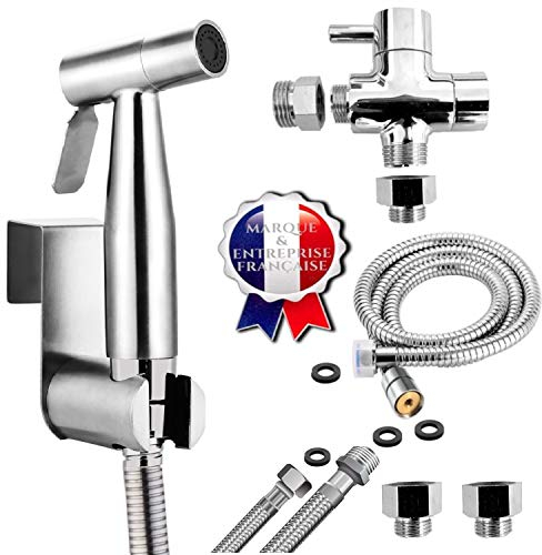 BbfStyle - Marque Française - Kit douchette WC pour l'hygiène intime - idéal pour les installations ayant une arrivée d'eau par tuyau rigide ou souple - Standard Français (3/8) - Métallique