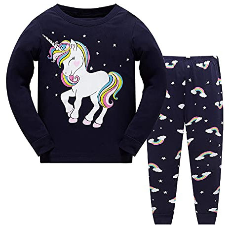 MIXIDON Bambine 2 Pezzi Pigiama a Maniche Lunghe per Ragazze Pajama Set 100% Cotone 2-10 Anni