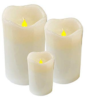 3'er Set XL LED Echtwachs Kerze Stumpenkerze Cremefarben für z.B. Laternen und Windlichter usw. mit Timerfumktion und Flackerlicht