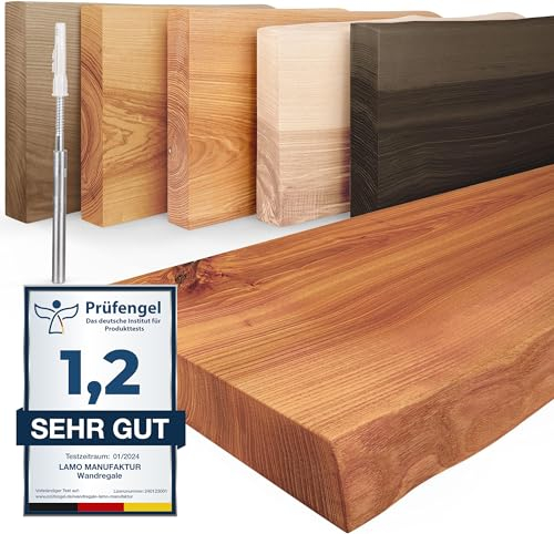 LAMO Manufaktur Wandregal Holz Baumkante | Regal Farbe: Dunkel | Invisible: Schweberegal | 120 cm