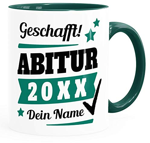 Tasse Abitur Abi mit Name und Jahr personalisiert Geschenk Abiturient Schulabschluss Tochter Sohn SpecialMe® inner-grün Keramik-Tasse