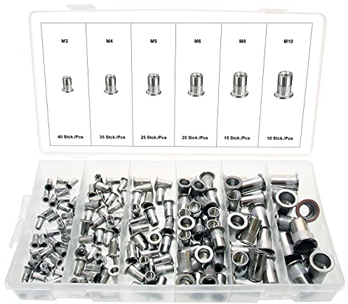 Nietmuttern-Sortiment Blindnietmutter Satz aus Edelstahl/Flachkopf Gewinde Einsätze M3 M4 M5 M6 M8 M10 150-tlg.