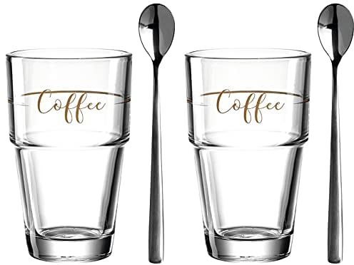 LEONARDO HOME Becher 'Coffee' SOLO 2er-Set 410 ml + 2 Löffel, 043477, Glas
