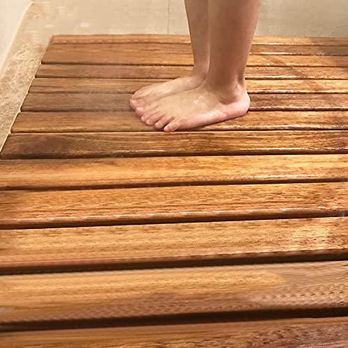 GLP Badvorleger aus Teakholz, rutschfest, Bambus-Badematte für Dusche, umweltfreundlicher Teppich für Badezimmer, drinnen und draußen, hellbraun (Größe: 60 x 100 cm)