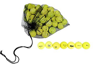 48er-Pack saubere, recycelte gelbe Golfbälle – Neonfarben – gebrauchter guter Zustand – inklusive Netz-Tragetasche – günstige Golfbälle für Damen und Herren