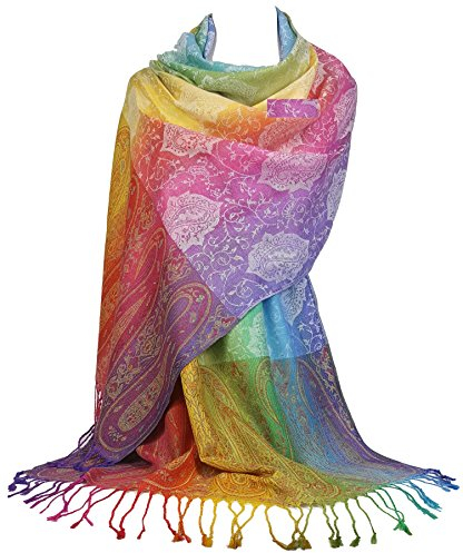 GFM® Seidiger Regenbogen-Schal im Pashmina-Stil mit Paisleymuster oder Blumenmuster (NEOPASH-A), Pais-39-osfd-dk-paisley, L