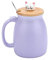 Greensen Cat Mug Cute Ceramic Coffee Cup with Lid Ceramic Mug Cat with Stainless Steel Spoon Morning Cup Tea Milk Mug, Travel Mug Cats, 420ml(Dark Blue)