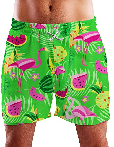 King Kameha Funky Hawaii Schwimm-Hose Bade-Hose Bade-Shorts, Flamingo Melon, Grün, XXL