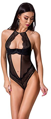 Selente Luxury Love Body in raso e pizzo con Esclusiva Benda per Occhi in Raso, nero pizzo, S-M