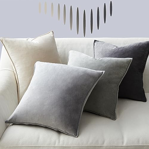 Topfinel 45x45 Kissenbezug grau 4er Set Samt Farbverlauf Kissenbezüge Kissenhülle sofakissen dekokissen Zierkissen Bezug deko für Sofa Schlafzimmer Wohnzimmer Balkon flauschig
