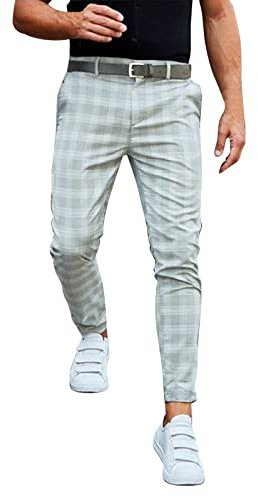 Pantalon chino à carreaux pour homme - Coupe ajustée - Pantalon chino - Coupe droite - Pantalon décontracté - Stretch - Streetwear - Loisirs - Avec fermeture éclair, A-2 bleu., L