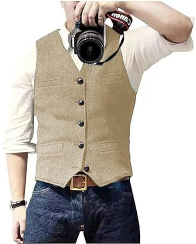 Solovedress Gilet Homme Costume Classique Col V Tweed La laine pour le Mariage Entreprises(Champagne, XXL)